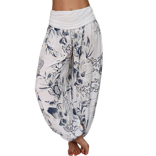Buddha Gift Flower Leaves Pattern Loose Harem Trousers Women's Yoga Pants