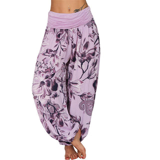 Buddha Gift Flower Leaves Pattern Loose Harem Trousers Women's Yoga Pants