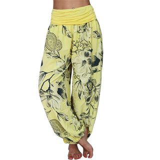 Buddha Gift Flower Leaves Pattern Loose Harem Trousers Women's Yoga Pants
