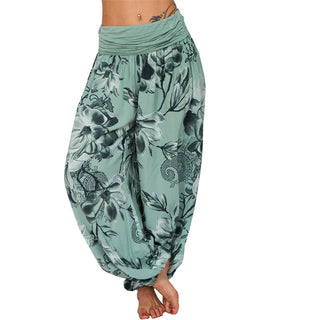 Buddha Gift Flower Leaves Pattern Loose Harem Trousers Women's Yoga Pants