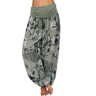 Buddha Gift Flower Leaves Pattern Loose Harem Trousers Women's Yoga Pants