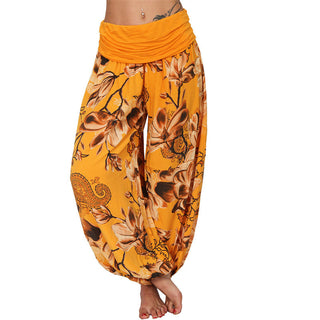 Buddha Gift Flower Leaves Pattern Loose Harem Trousers Women's Yoga Pants