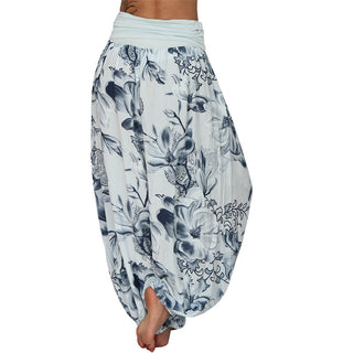 Buddha Gift Flower Leaves Pattern Loose Harem Trousers Women's Yoga Pants