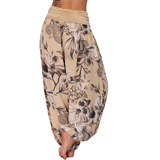 Buddha Gift Flower Leaves Pattern Loose Harem Trousers Women's Yoga Pants