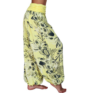 Buddha Gift Flower Leaves Pattern Loose Harem Trousers Women's Yoga Pants
