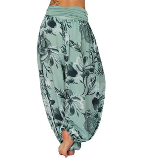 Buddha Gift Flower Leaves Pattern Loose Harem Trousers Women's Yoga Pants