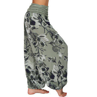 Buddha Gift Flower Leaves Pattern Loose Harem Trousers Women's Yoga Pants
