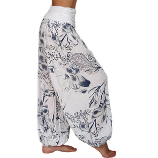 Buddha Gift Flower Leaves Pattern Loose Harem Trousers Women's Yoga Pants
