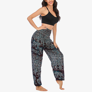 Buddha Gift Elephant Pattern Loose Casual Harem Trousers High Waist Women's Yoga Pants
