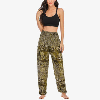 Buddha Gift Elephant Pattern Loose Casual Harem Trousers High Waist Women's Yoga Pants