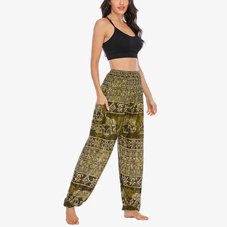 Buddha Gift Elephant Pattern Loose Casual Harem Trousers High Waist Women's Yoga Pants