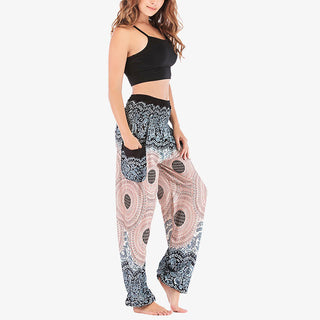 Buddha Gift Round Geometric Pattern Loose Casual Harem Trousers High Waist Women's Yoga Pants