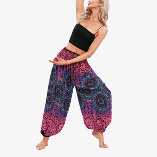 Buddha Gift Round Geometric Flower Floral Loose Harem Trousers Women's Yoga Pants