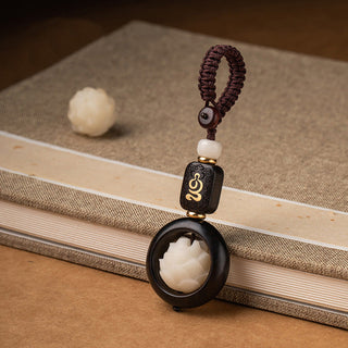 Buddha Gift Ebony Wood Bodhi Seed Lotus Enlightenment Key Chain Decoration