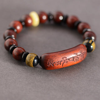 Buddha Gift Small Leaf Red Sandalwood Om Mani Padme Hum Engraved Protection Bracelet