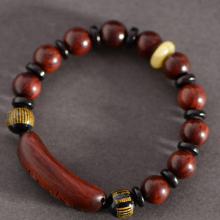 Buddha Gift Small Leaf Red Sandalwood Om Mani Padme Hum Engraved Protection Bracelet