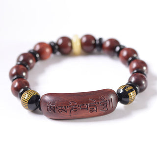 Buddha Gift Small Leaf Red Sandalwood Om Mani Padme Hum Engraved Protection Bracelet