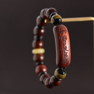 Buddha Gift Small Leaf Red Sandalwood Om Mani Padme Hum Engraved Protection Bracelet