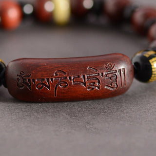 Buddha Gift Small Leaf Red Sandalwood Om Mani Padme Hum Engraved Protection Bracelet