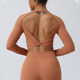 Buddha Gift Women Workout Long Sleeve Crisscross Backless Top Tee Leggings Sports Fitness Yoga Outfit