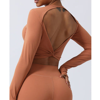 Buddha Gift Women Workout Long Sleeve Crisscross Backless Top Tee Leggings Sports Fitness Yoga Outfit