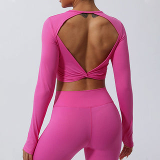 Buddha Gift Women Workout Long Sleeve Crisscross Backless Top Tee Leggings Sports Fitness Yoga Outfit
