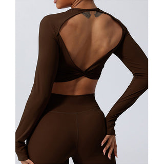 Buddha Gift Women Workout Long Sleeve Crisscross Backless Top Tee Leggings Sports Fitness Yoga Outfit