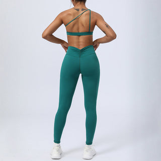Buddha Gift 2Pcs Backless Asymmetrical Design Top Bra Shorts Leggings Pants Fitness Yoga Outfit Set