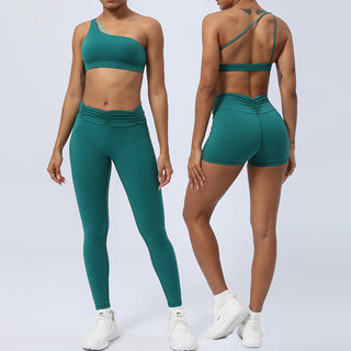 Buddha Gift 2Pcs Backless Asymmetrical Design Top Bra Shorts Leggings Pants Fitness Yoga Outfit Set