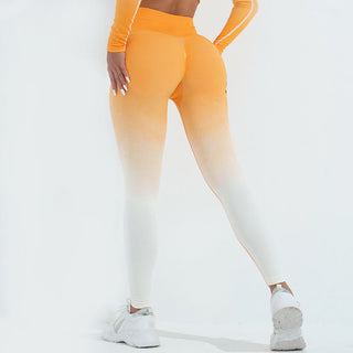 Buddha Gift Gradient Long Sleeve Crop Top Tee Bra Leggings Pants Fitness Yoga Outfit
