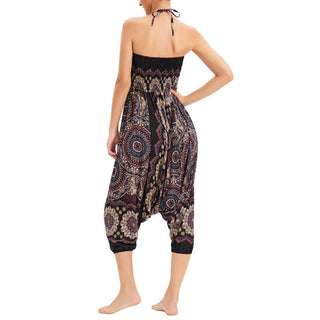 Buddha Gift Two Style Wear Mandala Flower Pattern Loose Smocked Harem Trousers Jumpsuit High Waist Pants