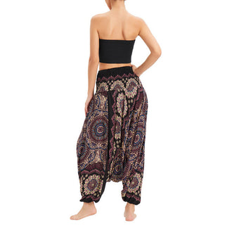 Buddha Gift Two Style Wear Mandala Flower Pattern Loose Smocked Harem Trousers Jumpsuit High Waist Pants