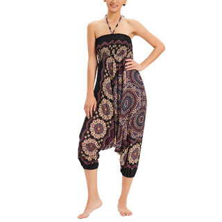 Buddha Gift Two Style Wear Mandala Flower Pattern Loose Smocked Harem Trousers Jumpsuit High Waist Pants