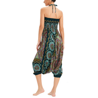 Buddha Gift Two Style Wear Mandala Flower Pattern Loose Smocked Harem Trousers Jumpsuit High Waist Pants