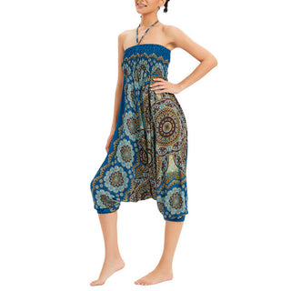 Buddha Gift Two Style Wear Mandala Flower Pattern Loose Smocked Harem Trousers Jumpsuit High Waist Pants