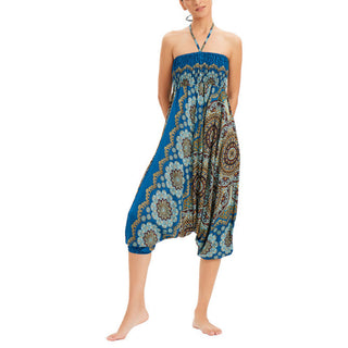 Buddha Gift Two Style Wear Mandala Flower Pattern Loose Smocked Harem Trousers Jumpsuit High Waist Pants