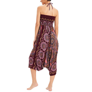 Buddha Gift Two Style Wear Mandala Flower Pattern Loose Smocked Harem Trousers Jumpsuit High Waist Pants