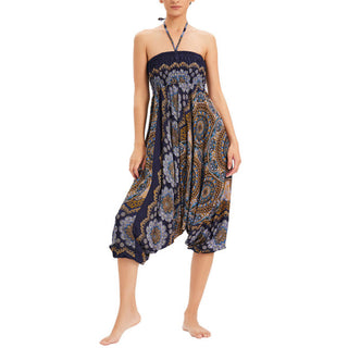 Buddha Gift Two Style Wear Mandala Flower Pattern Loose Smocked Harem Trousers Jumpsuit High Waist Pants