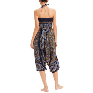 Buddha Gift Two Style Wear Mandala Flower Pattern Loose Smocked Harem Trousers Jumpsuit High Waist Pants