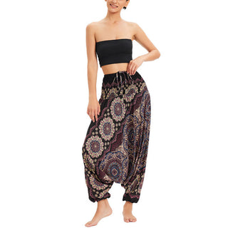 Buddha Gift Two Style Wear Mandala Flower Pattern Loose Smocked Harem Trousers Jumpsuit High Waist Pants