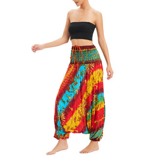 Buddha Gift Two Style Wear Gradient Colorful Loose Smocked Harem Trousers Jumpsuit High Waist Pants