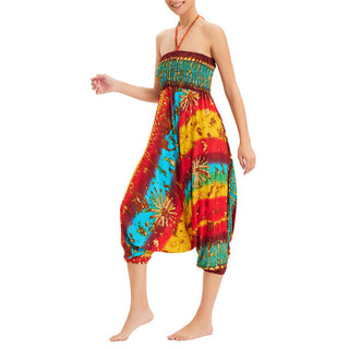 Buddha Gift Two Style Wear Gradient Colorful Loose Smocked Harem Trousers Jumpsuit High Waist Pants