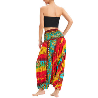 Buddha Gift Two Style Wear Gradient Colorful Loose Smocked Harem Trousers Jumpsuit High Waist Pants