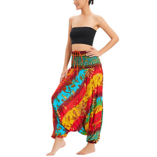 Buddha Gift Two Style Wear Gradient Colorful Loose Smocked Harem Trousers Jumpsuit High Waist Pants