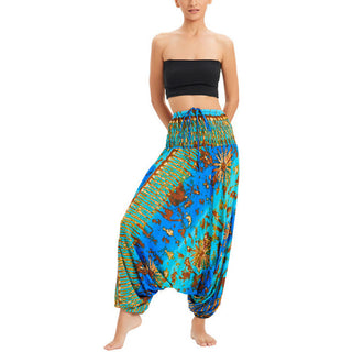Buddha Gift Two Style Wear Gradient Colorful Loose Smocked Harem Trousers Jumpsuit High Waist Pants