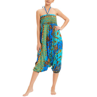 Buddha Gift Two Style Wear Gradient Colorful Loose Smocked Harem Trousers Jumpsuit High Waist Pants