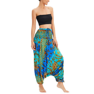 Buddha Gift Two Style Wear Gradient Colorful Loose Smocked Harem Trousers Jumpsuit High Waist Pants