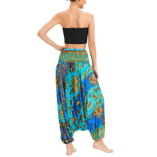 Buddha Gift Two Style Wear Gradient Colorful Loose Smocked Harem Trousers Jumpsuit High Waist Pants