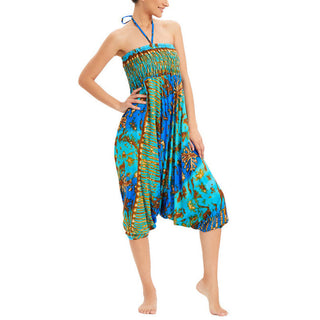 Buddha Gift Two Style Wear Gradient Colorful Loose Smocked Harem Trousers Jumpsuit High Waist Pants