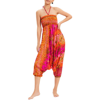 Buddha Gift Two Style Wear Gradient Colorful Loose Smocked Harem Trousers Jumpsuit High Waist Pants
